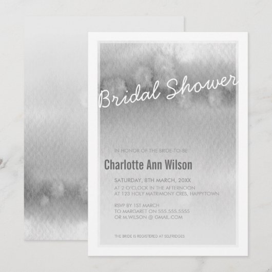 BRUIDSDOUCHE UITNODIGING: ombre waterverf grijs Kaart (Voorkant / Achterkant)