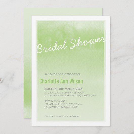 BRUIDSDOUCHE UITNODIGING: ombre waterverf groen Kaart (Voorkant / Achterkant)