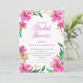 BRUIDSDOUCHE UITNODIGING - paarse gouden bloemen (Staand voorkant)