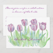 Bruidsdouche Uitnodiging Paarse Tulpenbloemen (Voorkant / Achterkant)