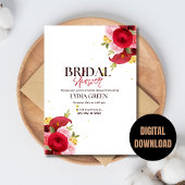 Bruidsdouche uitnodiging Rood Bloemen Vrijgezellen