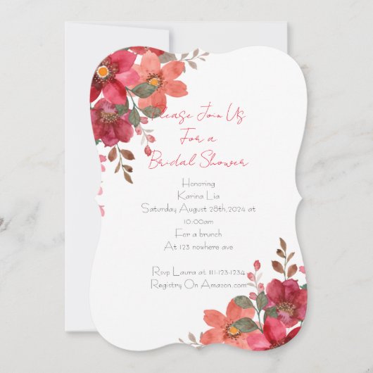Bruidsdouche Uitnodiging roze bloemenontwerp (Voorkant)