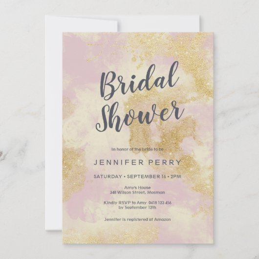 Bruidsdouche uitnodiging - Roze gouden glitter (Voorkant)