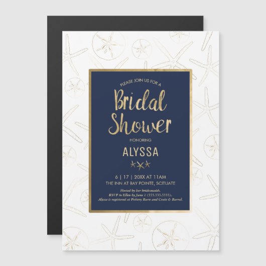 Bruidsdouche uitnodiging - strand, nautisch magnetische uitnodiging (Voorkant / Achterkant)