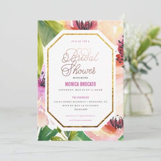 BRUIDSDOUCHE UITNODIGING - waterverf bloemen in (Staand voorkant)