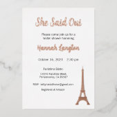 Bruidsdouche uitnodiging, ze zei oui ja folie uitnodiging (Voorkant)
