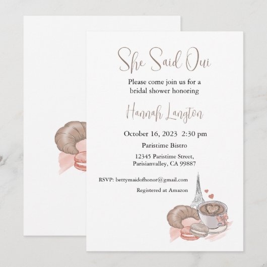 Bruidsdouche uitnodiging, ze zei oui ja kaart (Voorkant / Achterkant)