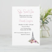 Bruidsdouche uitnodiging, ze zei oui ja kaart (Staand voorkant)