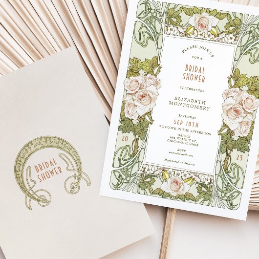 bruidsdouche uitnodigingen Art Nouveau Roos