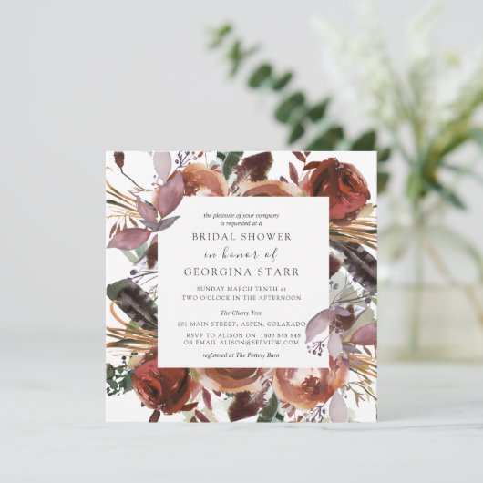 Bruidsdouche uitnodigingen | Butterum en pruimen 1 (Staand voorkant)