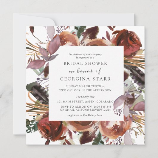 Bruidsdouche uitnodigingen | Butterum en pruimen 1 (Voorkant)