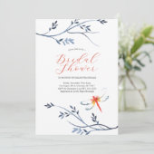 Bruidsdouche uitnodigingen Elegante rode libel (Staand voorkant)