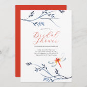 Bruidsdouche uitnodigingen Elegante rode libel (Voorkant / Achterkant)