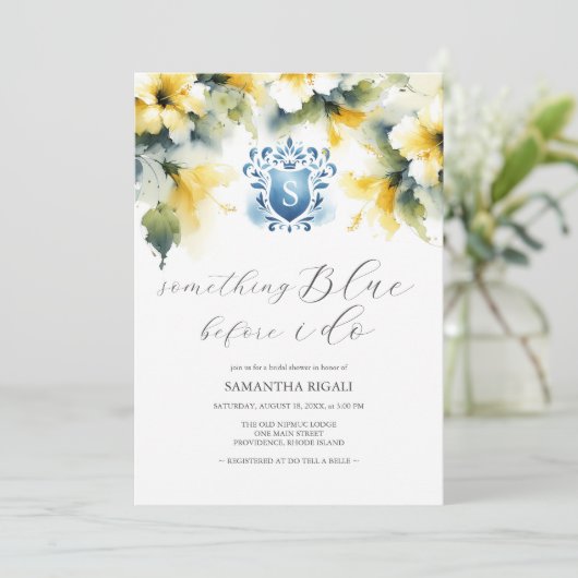 Bruidsdouche uitnodigingen Iets Blauw (Staand voorkant)