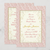 Bruidsdouche uitnodigingen Roze kant, Ivoor, Goud (Voorkant / Achterkant)