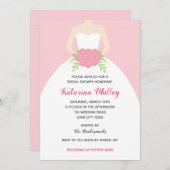 Bruidsdouche uitnodigingen (Trouwjurk in roze) (Voorkant / Achterkant)