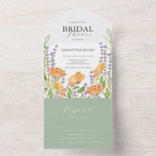 Bruidsdouche uitnodigingen Waterverf Wildbloemen (Binnen)