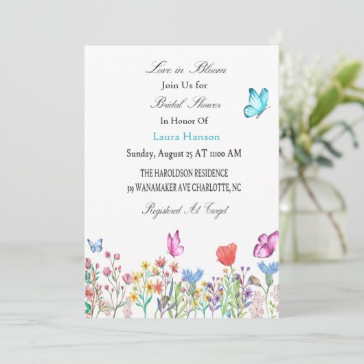 Bruidsdouche Uitnodigingsvlinders blauw/paarse Kaart (Staand voorkant)