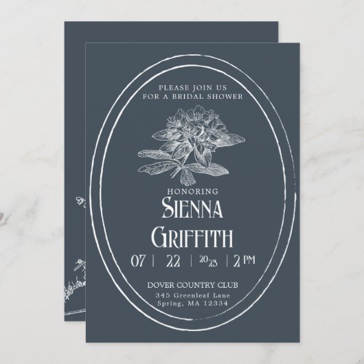  bruidsdoucheuitnodiging | Dusty Navy Kaart (Voorkant / Achterkant)