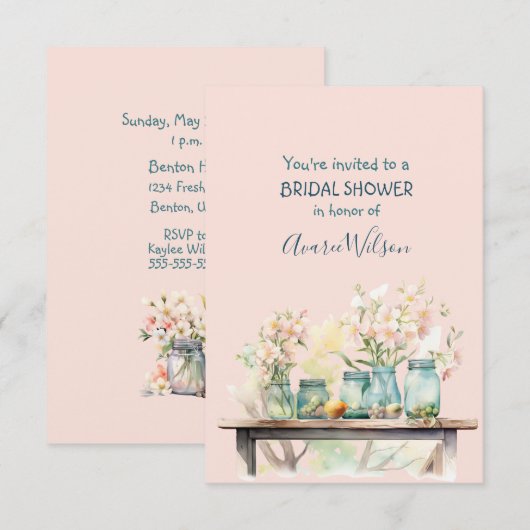Bruidsdoucheuitnodiging in  voorjaarspastels kaart (Voorkant / Achterkant)