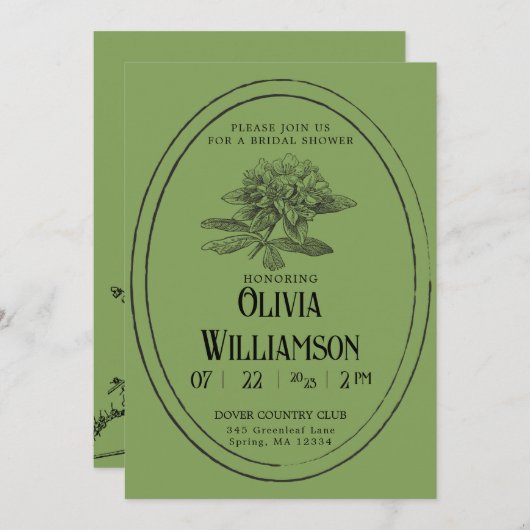  bruidsdoucheuitnodiging | Mossy Green Kaart (Voorkant / Achterkant)