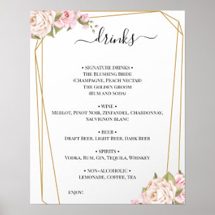 Bruidsdranken Menu Bord met Bloemrozen Poster