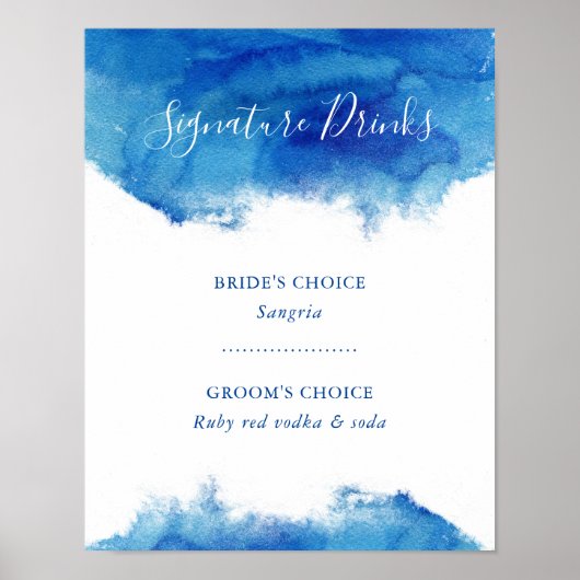Bruidsdrankjes Menu Bord 'Sapphire Tide' Poster (Voorkant)