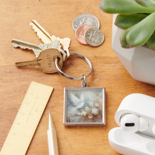 Bruidsduif Bloemensleutelhanger - Aanpasbaar Sleutelhanger (Bureau)