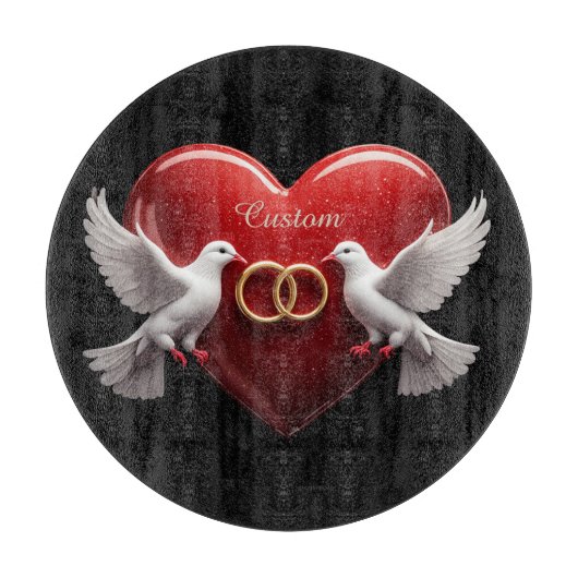 Bruidsduiven Hart Romantisch Jubileum Cadeau Snijplank (Voorkant)
