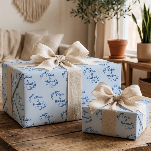 Bruidsfeest | Aangepaste Blauwe Strik Nieuwgetrouw Cadeaupapier