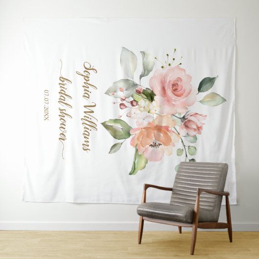 Bruidsfeest achtergrond - Roze rozen Wandkleed (In Situ (horizontaal))