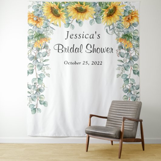 Bruidsfeest Backdrop met Zonnebloem en Eucalyptus Wandkleed (In situ)