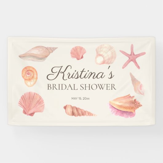 Bruidsfeest Beach Party Roze Schelpen Spandoek (Horizontaal)