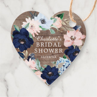 Bruidsfeest bedankkaartje Rustic Navy Roze Bloemen Bedankjes Labels