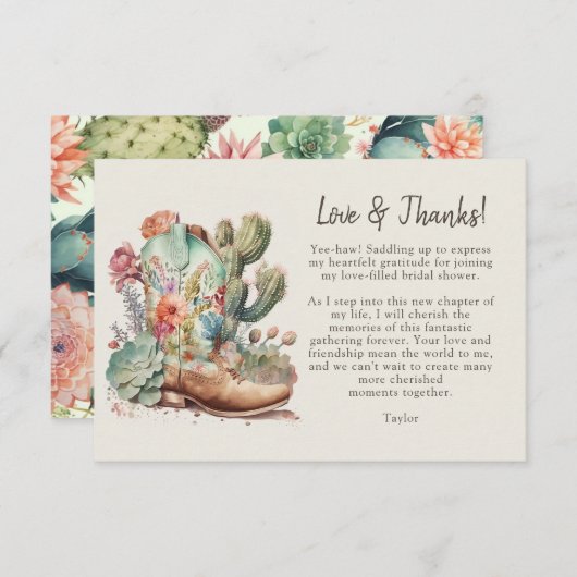 Bruidsfeest Bedankt Kaart met Laarzen en Bruisende (Voorkant / Achterkant)