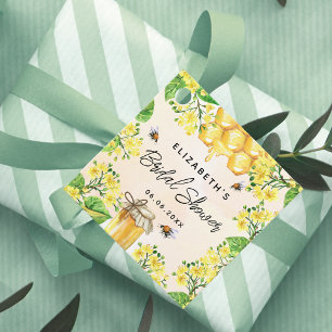 Bruidsfeest bijen gele bloemen honing bedankjes labels