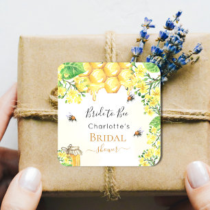Bruidsfeest bijen honing gele bloemen vierkante sticker