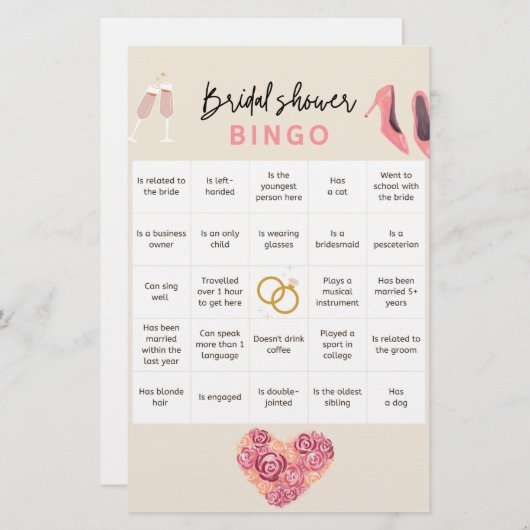 Bruidsfeest Bingo Briefpapier (Voorkant / Achterkant)