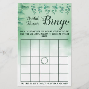Bruidsfeest Bingo Groene decor Eucalyptus spelkaar Flyer