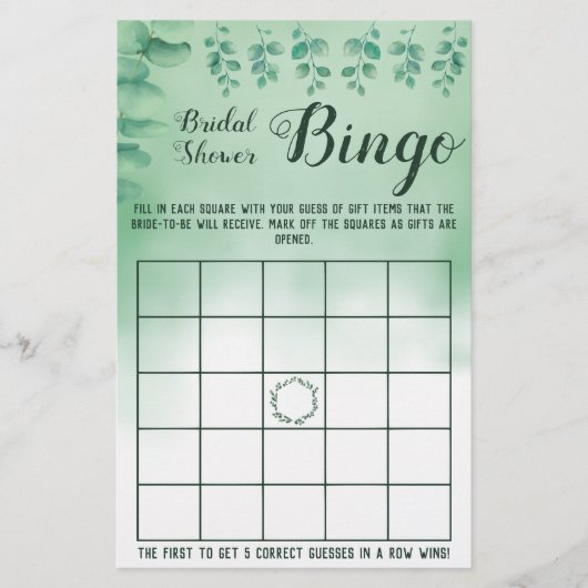 Bruidsfeest Bingo Groene decor Eucalyptus spelkaar Flyer (Voorkant)