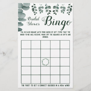 Bruidsfeest Bingo Groenery Eucalyptus Spelkaart Flyer