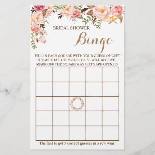 Bruidsfeest Bingo Roze Bloemen Spelkaart Flyer