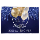 Bruidsfeest blauwe gouden glinsterende druipballon groot cadeauzakje (Achterkant)