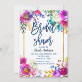 Bruidsfeest Blauwe Script Vet Waterverf Bloemen Kaart (Voorkant)