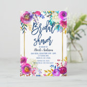 Bruidsfeest Blauwe Script Vet Waterverf Bloemen Kaart (Staand voorkant)