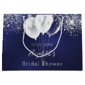 Bruidsfeest blauwe witte glitterballonnen groot cadeauzakje (Voorkant)