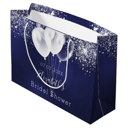 Bruidsfeest blauwe witte glitterballonnen groot cadeauzakje (Achterkant Gekanteld)