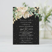 Bruidsfeest bloemen brunch mint zwarte confetti kaart (Staand voorkant)