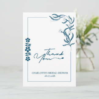 Bruidsfeest bloemen & typografie Donkerblauw Bedankkaart