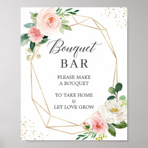 Bruidsfeest Bloemenbar Bord Roze Bloemstuk Poster